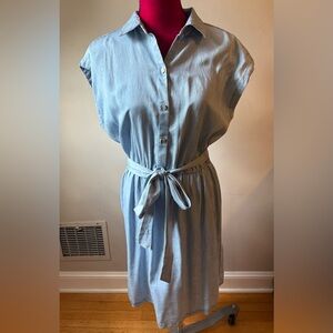 LOFT Blue Buttoned Tie Front Midi Dress